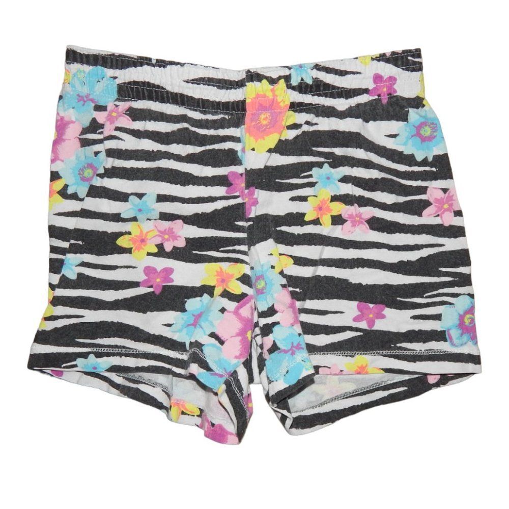 Faded Glory Girls S 6/6X Zebra Floral Print Cotton Shorts Purple Waistband